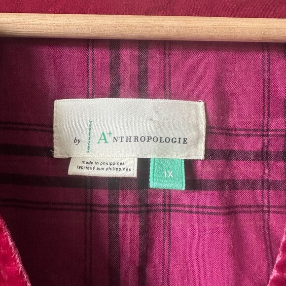 Anthropologie Melody Velvet Long Sleeve Tunic Mini Dress Pink Red 1X / XL - Picture 4 of 12